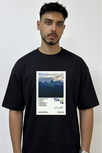 Anetos Kanye West Ye_1 Design Printed Oversize Black T-Shirt