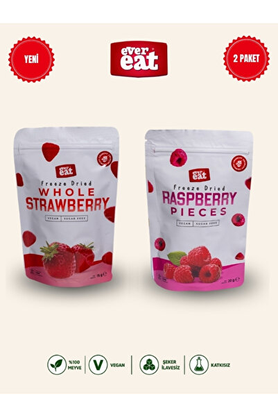 EverEat Çilek-Frambuaz Freeze Dry Meyve Cipsi 2'li Paket Doğal Sağlıklı Atışt...