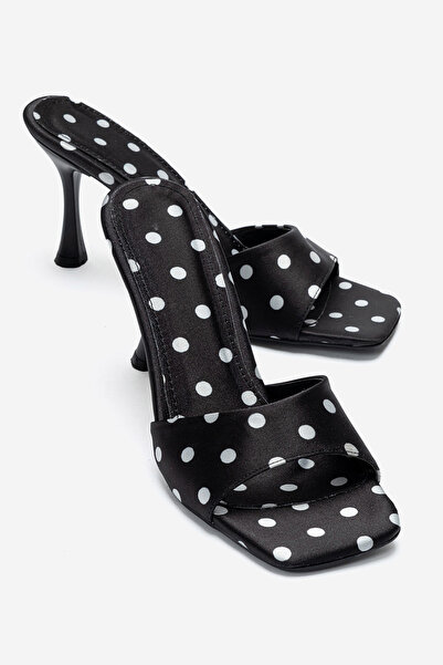 AleWomen Black Satin Polka Dot Papi Women's Slippers with 8 cm Heel, Suitable...