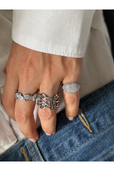 Rossetto Atelier Imported Silver Zircon Stone Kiss Pinky Ring
