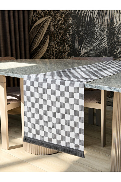 Skhome Checkered Floral Modern Decorative Printed Fringed Runner 1 Piece 40X1...