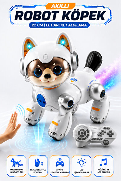 YILDIRIM OYUNCAK Uzaktan Kumandalı Akıllı Robot Köpek 22cm – El Hareket Algıl...