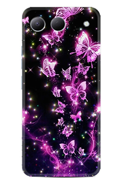 TECNO Spark 40 5G Uyumlu Kılıf Boutique Baskılı Resimli Pembe Neon Kelebekler...