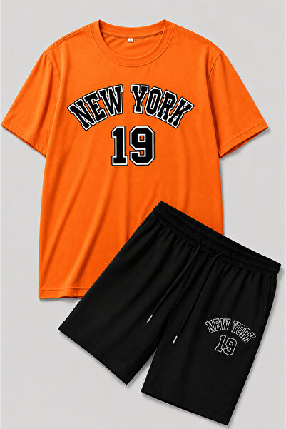 SILATU Unisex New Yorkk 19 Printed Shorts T-Shirt Set