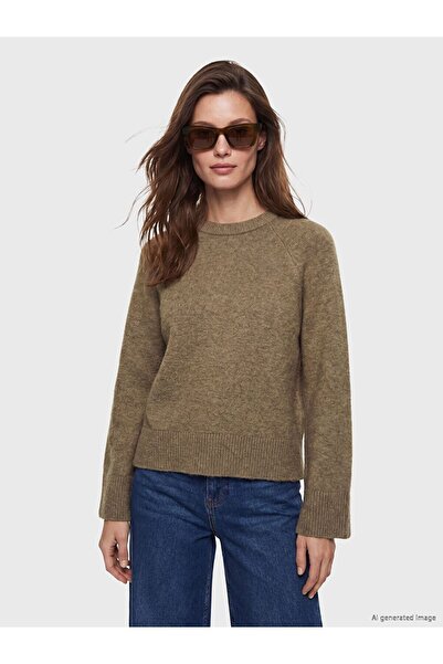 LC Waikiki Lcw modest brown crew neck women's knit sweater
