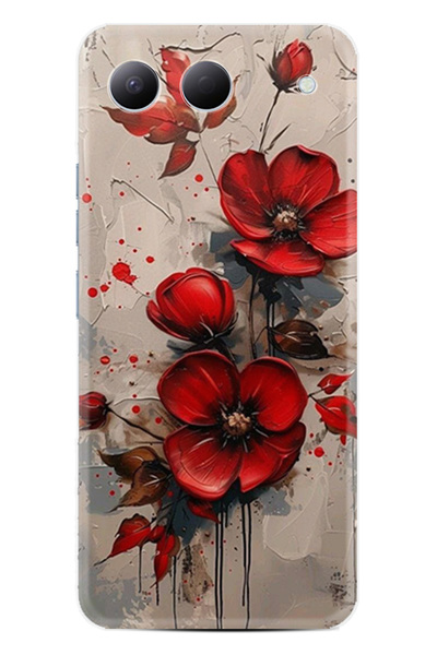 TECNO Spark 40 5G Uyumlu Kılıf Boutique Baskılı Resimli Kırmızı Çiçek Pcode -098