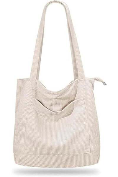 ChicAbode Corduroy Tote Bag for Women, School & Work, Large Capacity Zipper S...