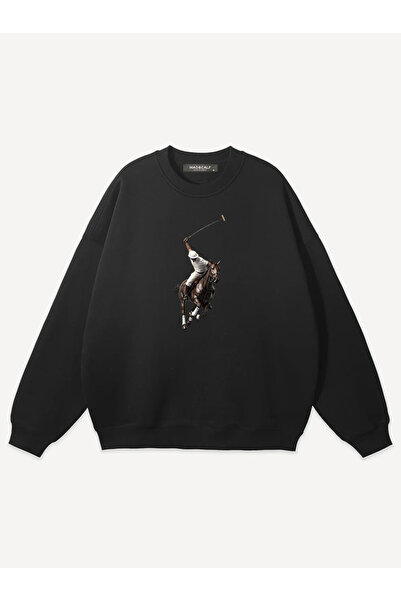 Mad&Calf Unisex Cowboy Athlete Printed Crew Neck Oversize Sweatshirt
