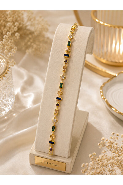 Lilith Takı Colorful Zircon Stone Gold Women's Bracelet |   Geometric Design ...