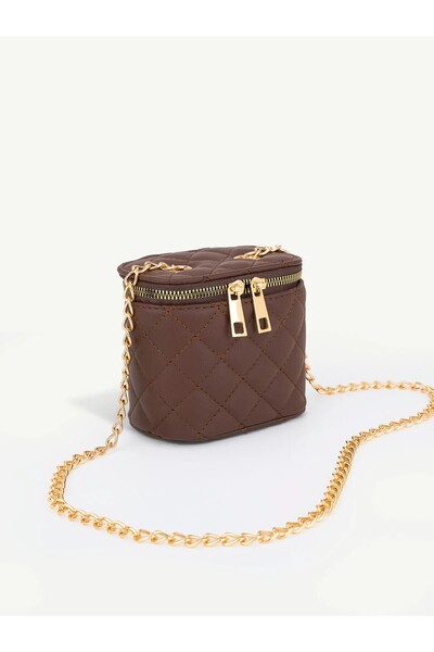 Beshora Lucia Brown Mini Box Quilted Patterned Chain Strap Crossbody Women's ...