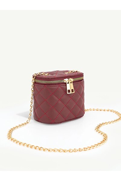 Beshora Lucia Burgundy Mini Box Quilted Patterned Chain Strap Crossbody Women...