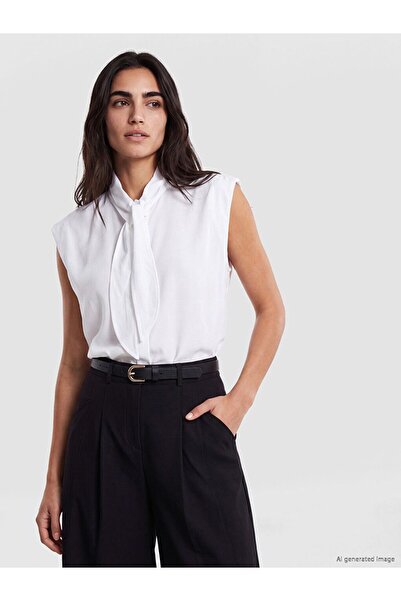 LC Waikiki Lcw Vision White Scarf Collar Oversize Women's Shirt