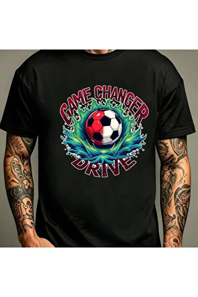 17 seramik Soccer Ball Flame Design Men's Crewneck T-Shirt Loose Fit 100 Perc...