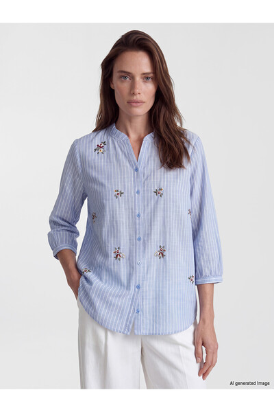 LC Waikiki Trendlucky Farkıyla Kaçık Collar 100% Cotton Striped Blouse