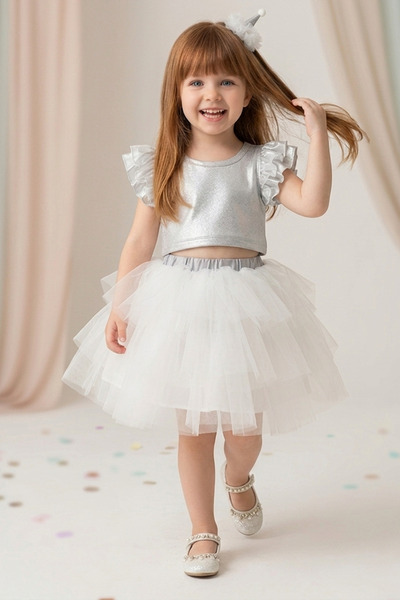 Baby Animals Baby Girl Birthday Party Wedding Dress Double Set Short Sleeve G...