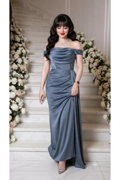vela Soft Ruched Off-Shoulder Evening Dress with Draping