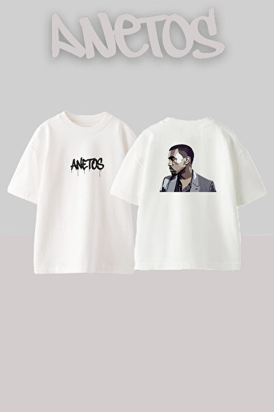 Anetos Kanye West_64 Λευκό μπλουζάκι με στάμπα σχεδίου Unisex Oversize