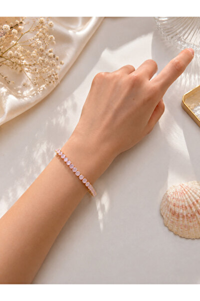 Lilith Takı Powder Pink Stone Gold Bracelet – Elegant Waterway Bracelet |   D...