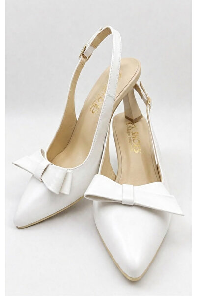 Nubbock White Matte Bow Women's Goblet Heeled Shoes Nk3194