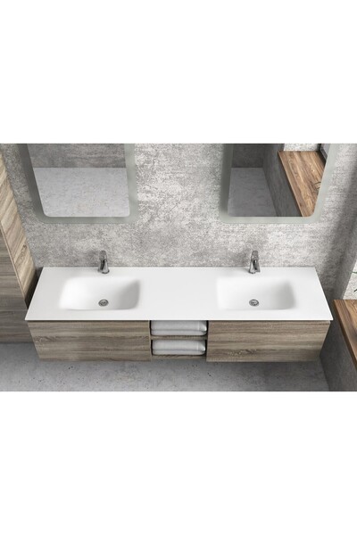 Karag Space Ένθετος Νιπτήρας Πορσελάνης Διπλός 175x46cm Λευκός