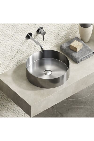 Karag Venus Νιπτήρας επικαθήμενος ανοξείδωτος Brushed Steel Ø38x11cm