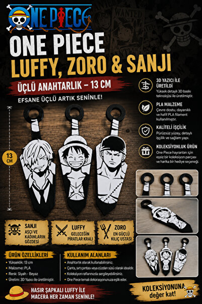 FigurBende FigürBende One Piece Luffy, Zoro & Sanji Üçlü Set – 13 cm | 3D Bas...