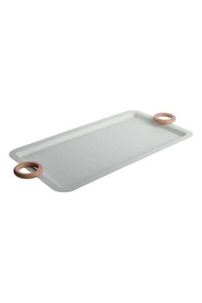Trust Iron Rectangular Serving Tray With Wooden Handle White 47.2cm