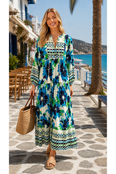 forte bella Trend Maxi Boy Ethnic Pattern Viscose Dress