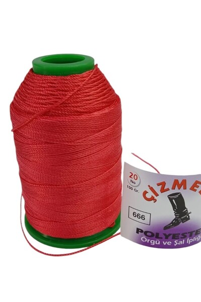 mavitekstil Çizmeli No.20 666 Kırmızı Polyester Örgü ve Şal İpliği 100gr.