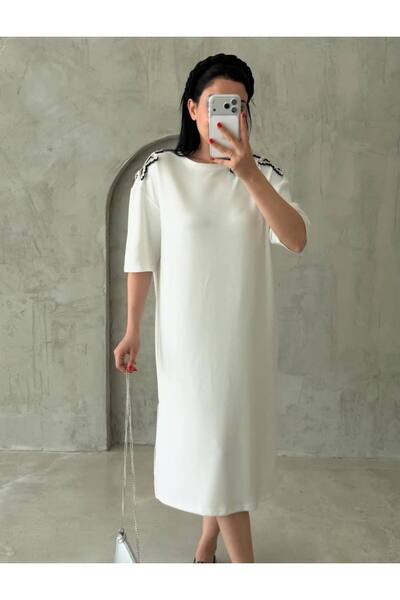 HepsitrentStore White Color Shoulder Detail Modal Fabric Casual Dress