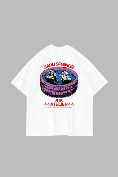 Sekizbiraltı Saru Springs Back Printed White Oversize Tshirt