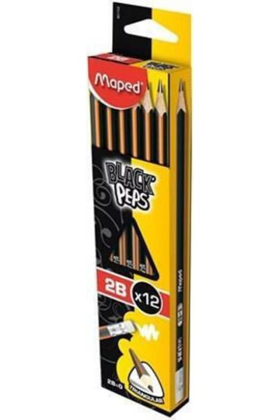 Maped Set de creioane 2B cu radieră, 12 bucăți