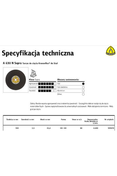 KLİNGSPOR Disc de tăiere metal, diametru 350mm, 1 buc.