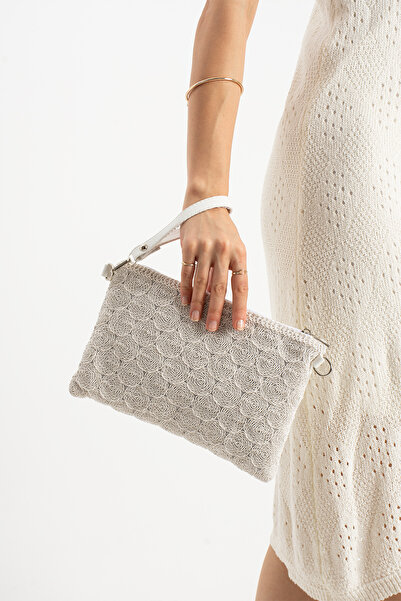 DEV 3 ADAM White Tiriko Pattern Clutch Lined Portfolio Women's Bag with Cross...