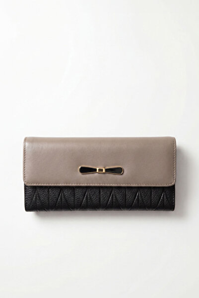 Levidor Gray Black Genuine Leather Large Size Women's Phone Card and Money Wa...