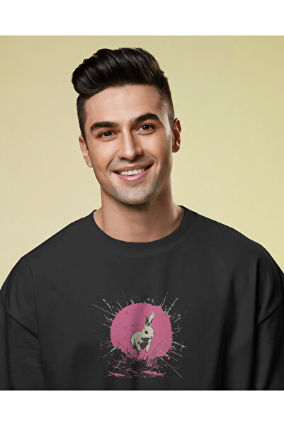 buzagi Rabbit Oversize Unisex Black T-Shirt