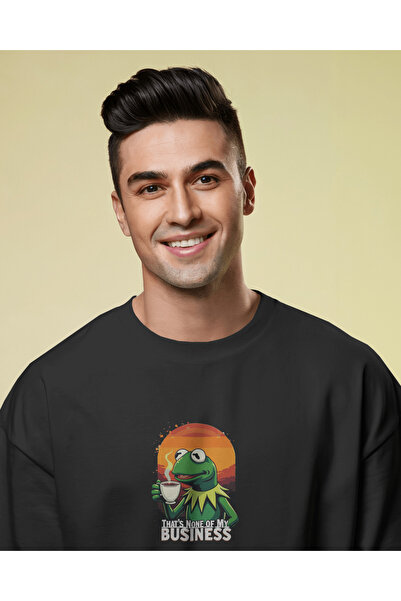 buzagi None of My Business Oversize Unisex Black T-Shirt