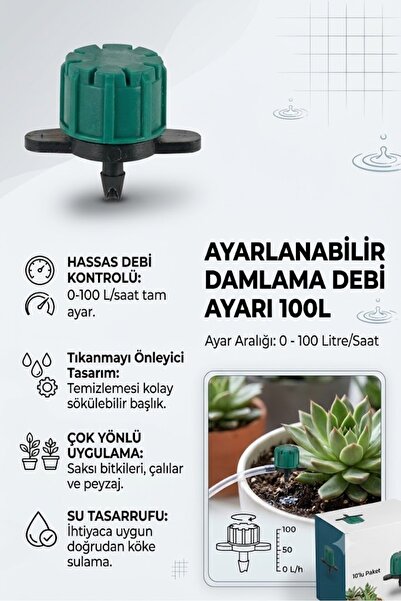 ERENHANÇERLİGLOBAL Ayarlanabilir Damlatıcı - 0-100 L/s Akış Kontrollü Saksı, ...