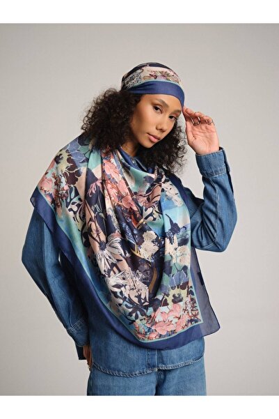 Mugo Wear Glazed Motifs Ethnic Patterned Single-Sided Shawl - Mint/Blue