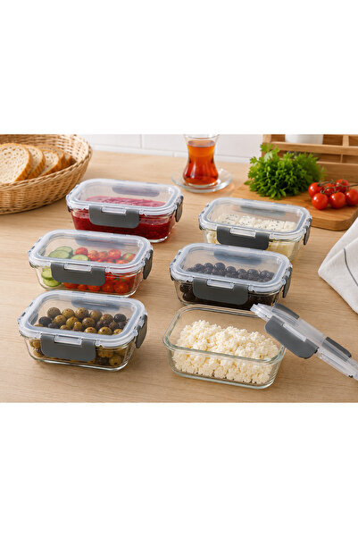 Karçiçeği Home 6-Piece Glass Breakfast Set with Vacuum Locking Lids |   Refri...