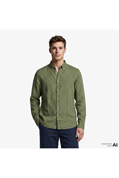 Tommy Hilfiger Pigment Dyed Li Solid Rf Shirt Men's Green Shirt - Mw0Mw41530