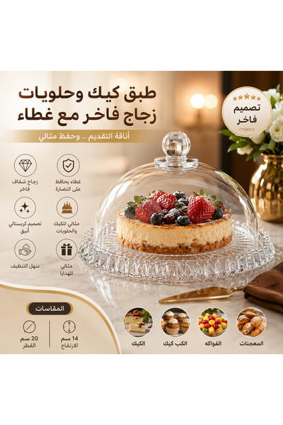 Dania Transparent Glass Cake & Pastry Serving Dish with Lid - 20cm Diameter X...