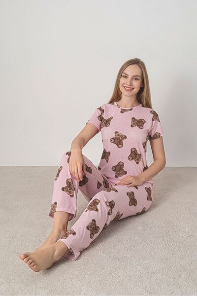 MİSSLALE Patterned Single Jersey Women's Short-Sleeve Pajama Set