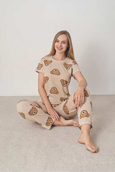 MİSSLALE Patterned Single Jersey Women's Short-Sleeve Pajama Set