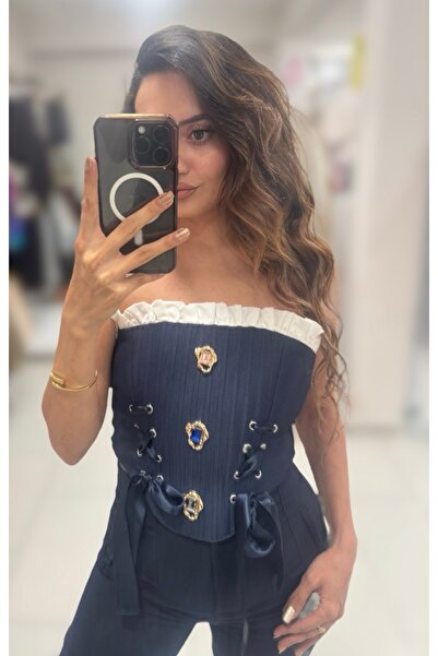 Sunshine Butik Lacivert Tasarım Korse