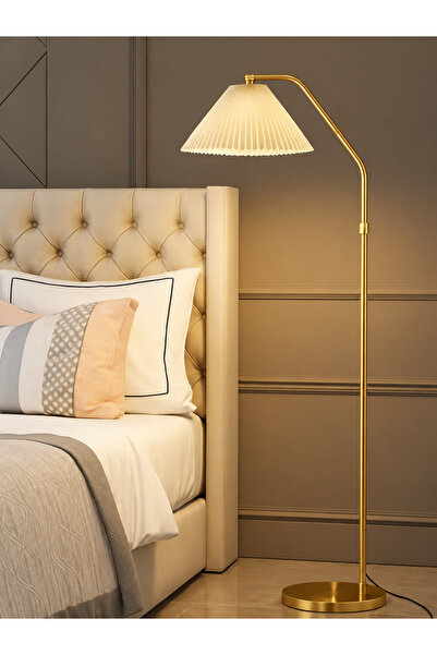 Generic Modern Gold Floor Lamp with Pleated Fabric Shade, App & Remote Contro...
