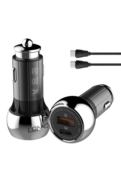 LDNIO φορτιστής αυτοκινήτου C1 με καλώδιο, USB & USB-C, 38W PD, μαύρος