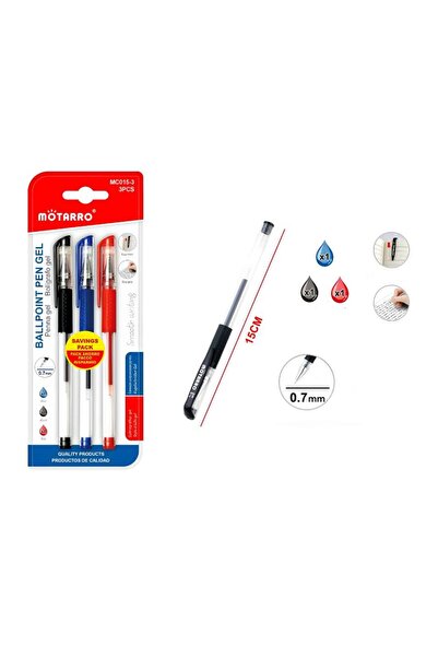 idei Set 3 Pixuri cu Gel Motarro MC015-3, 1 Negru + 1 Albastru + 1 Roșu, Vârf...