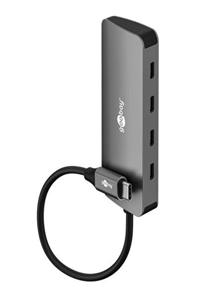 goobay USB hub 76565, 4x θυρών, USB 3.2, 10Gbps, USB-C σύνδεση, γκρι