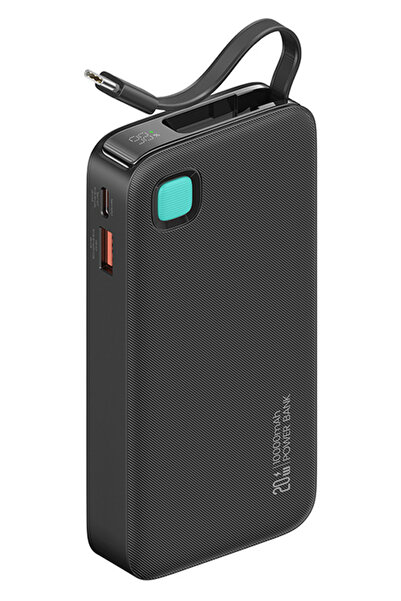 Usams power bank CD224 με καλώδιο USB-C, 2x θύρες εξόδου, 10000mAh, 20W, μαύρο